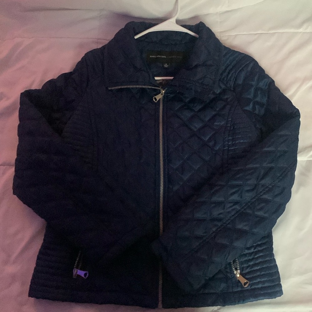 Blue vintage Andrew Marc jacket with floral print interior